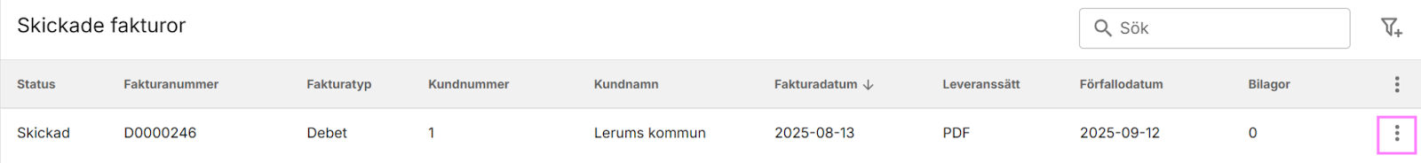 alternativmeny för faktura