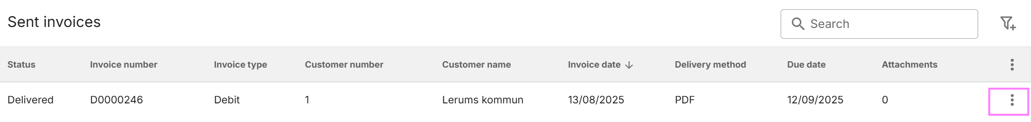 alternativmeny för faktura