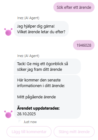 Sök efter ärende i botten
