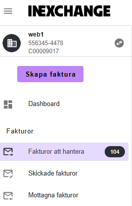 Knappen Skapa faktura i vänstermenyn