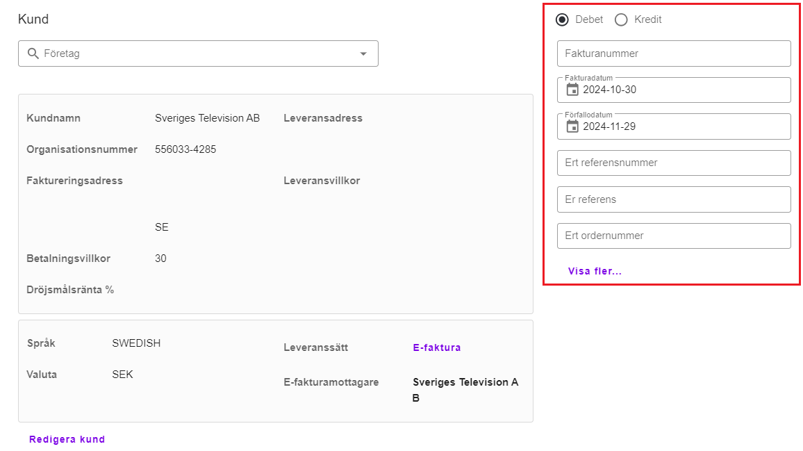 Sektion för fakturainformation