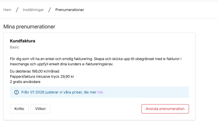 Knapp för att avsluta tjänsten