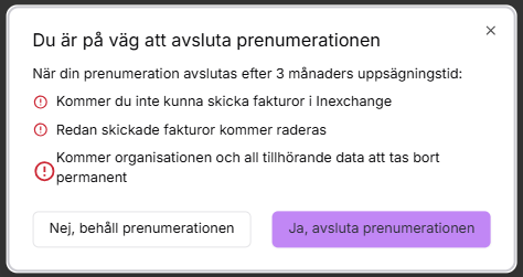 Bekräftelseruta med information om uppsägningstid
