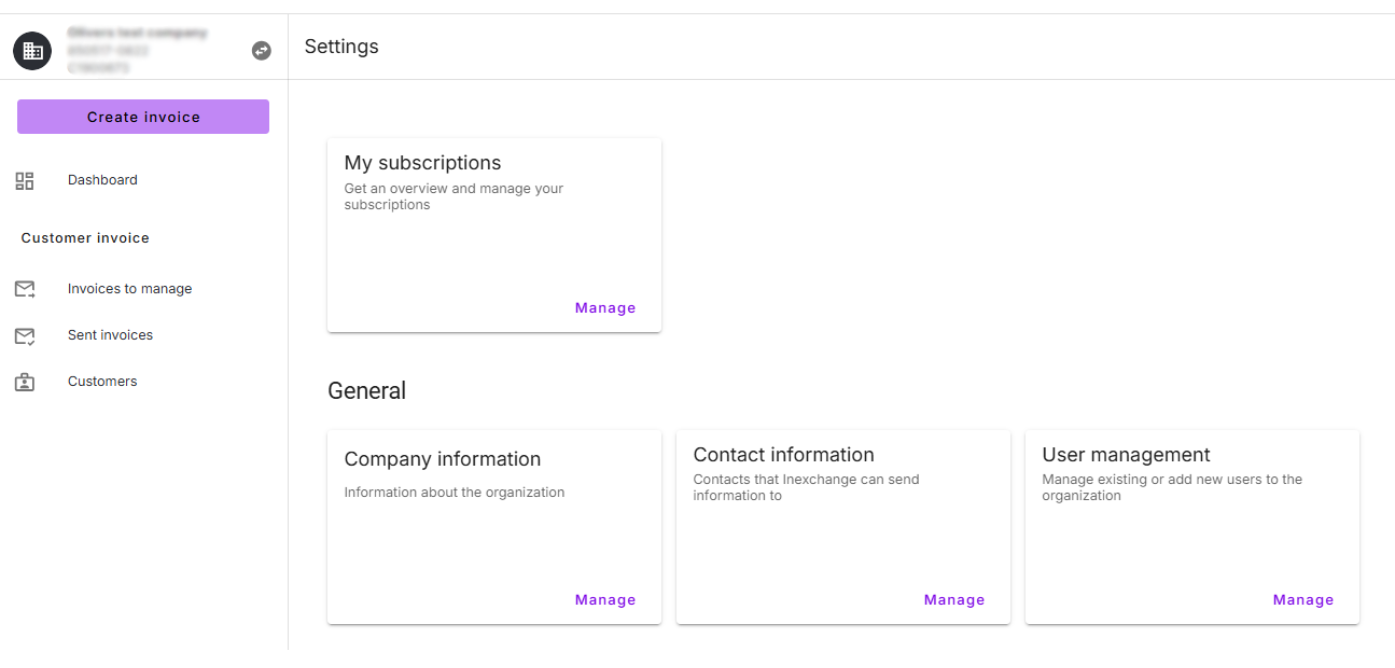 View of My subscriptions under Settings