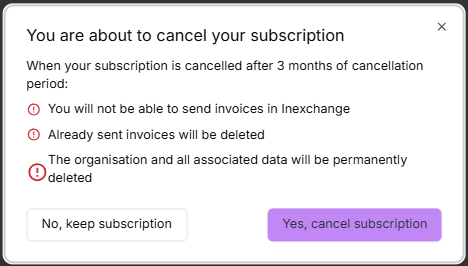 Confirmation box showing notice period information