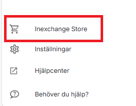 Inexchange Store i den vänstra menyn