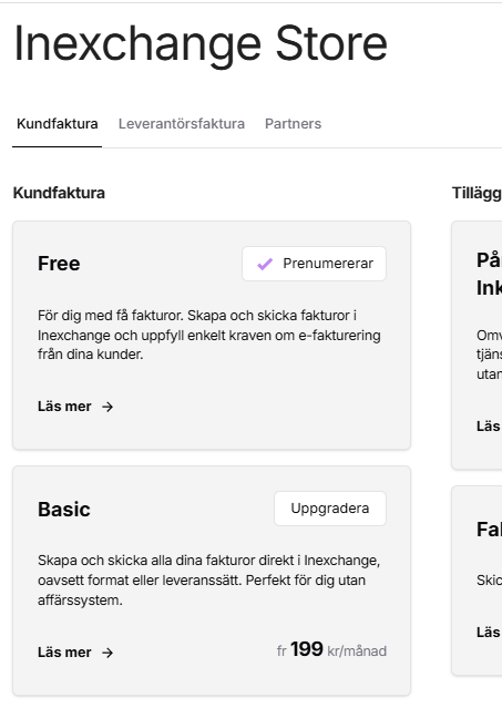 Uppgradering från Free till Basic för kundfaktura