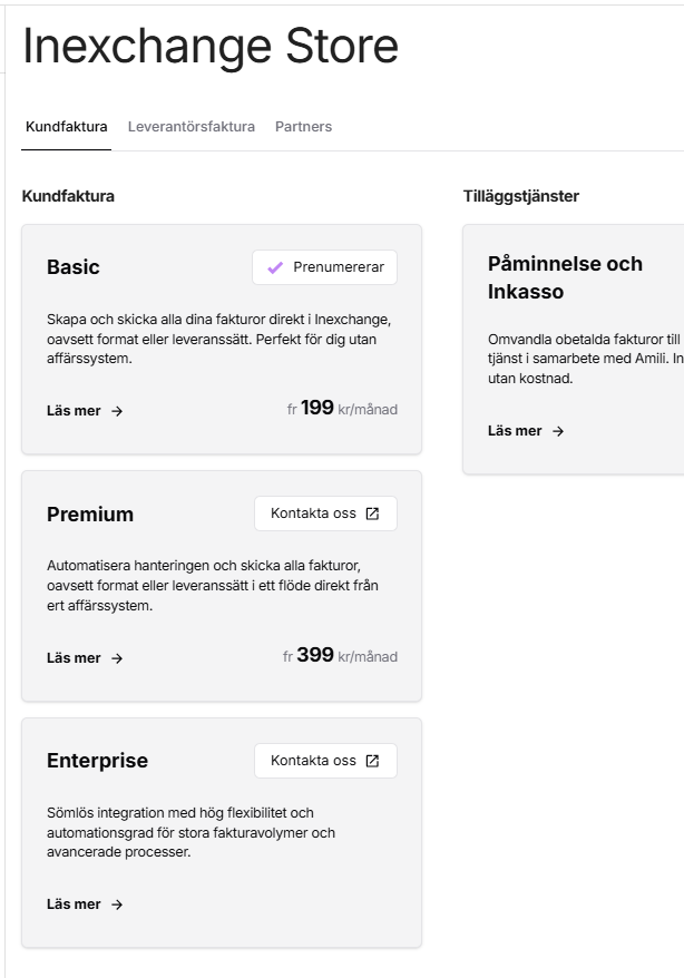 Val för Premium eller Enterprise för kundfaktura